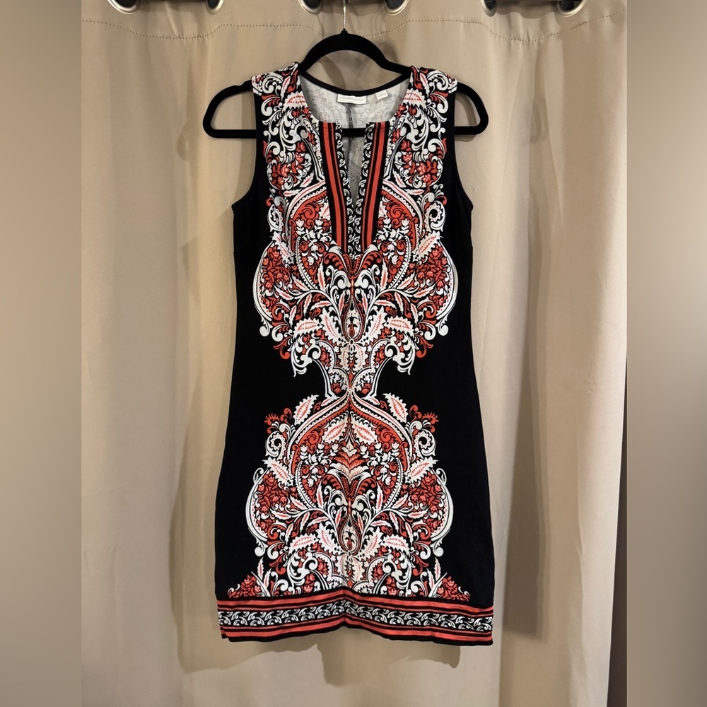 New York & Company Black Dress with Red and White Design
